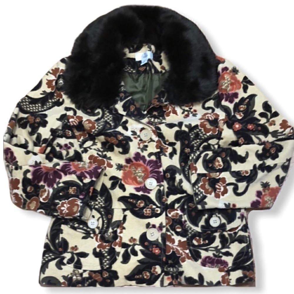 ATL Studio Floral Blazer Removable Faux Fur Sz 8